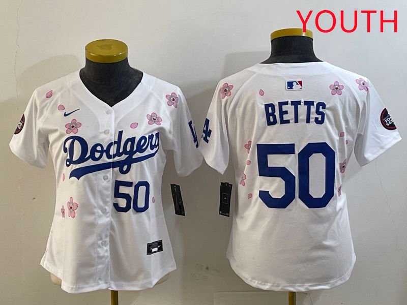Youth Los Angeles Dodgers #50 Betts Sakura Edition 2025 Nike MLB Jersey style 6